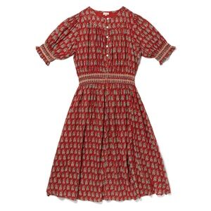 Lali Kids Womens Dress Eleanor XS Red Indian Block Print Peasant Boho